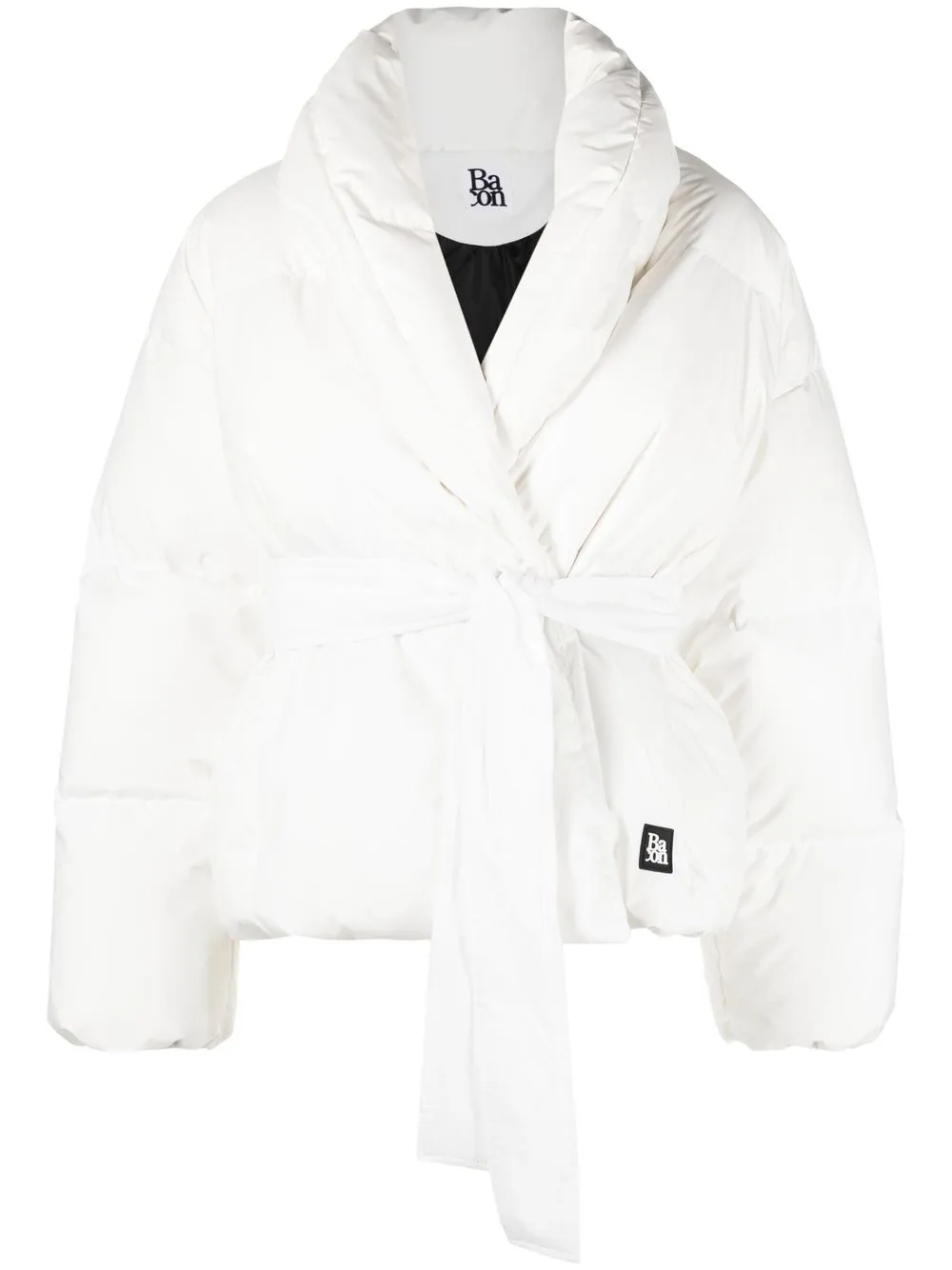 

Bacon logo-patch belted puffer jacket - White