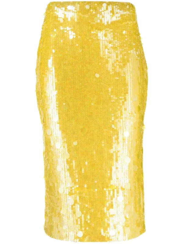 P.A.R.O.S.H. sequin embellished midi skirt women Polyamide Spandex Elastane PVC Spandex Elastane Polyamide M Yellow