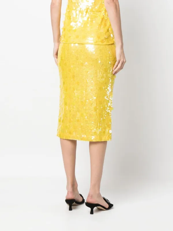 P.A.R.O.S.H. sequin embellished midi skirt women Polyamide Spandex Elastane PVC Spandex Elastane Polyamide M Yellow