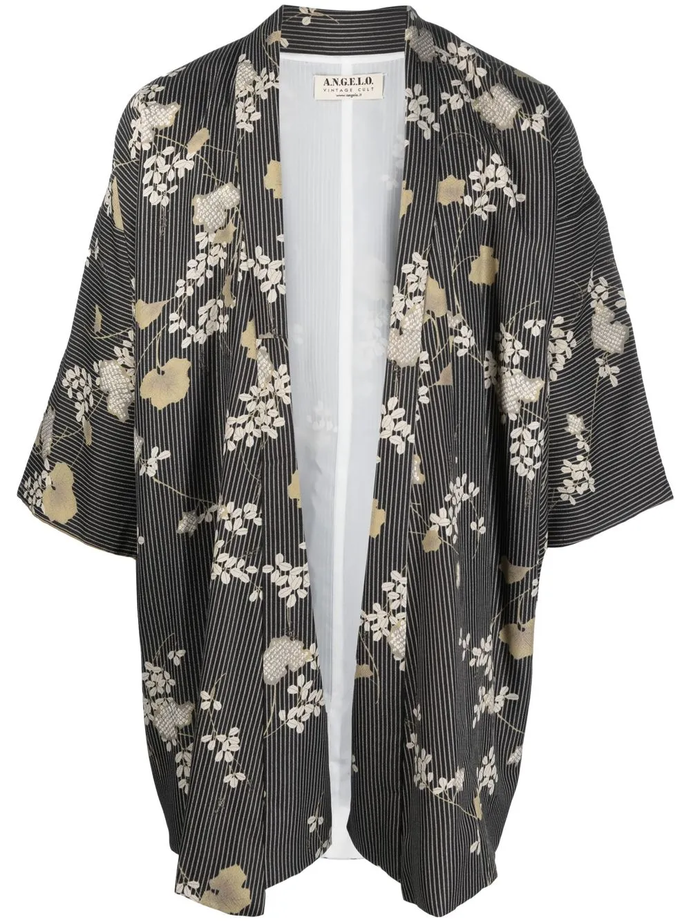 

A.N.G.E.L.O. Vintage Cult 1970s floral-print striped kimono - Black