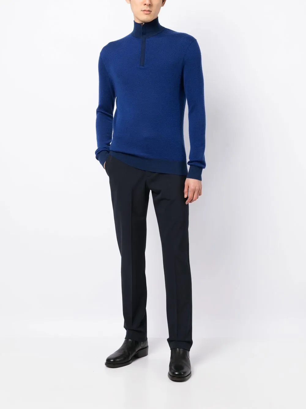 N.Peal Trui met halve rits - Blauw