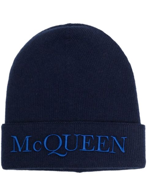 Alexander McQueen logo-embroidered cashmere beanie Men