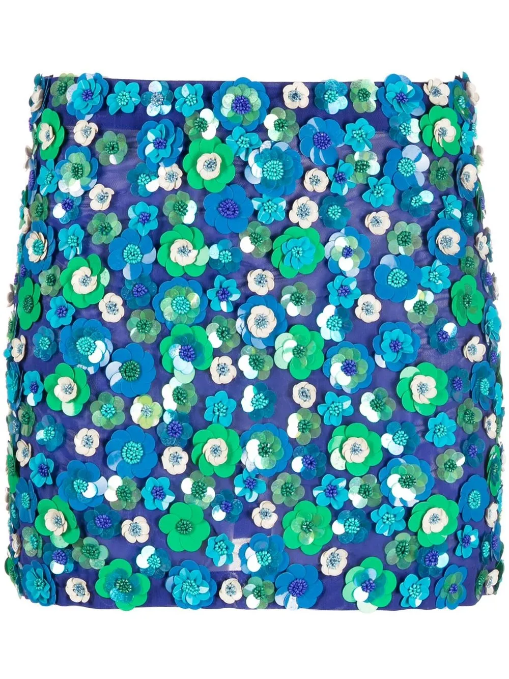 

P.A.R.O.S.H. floral sequin-embellished fitted skirt - Blue