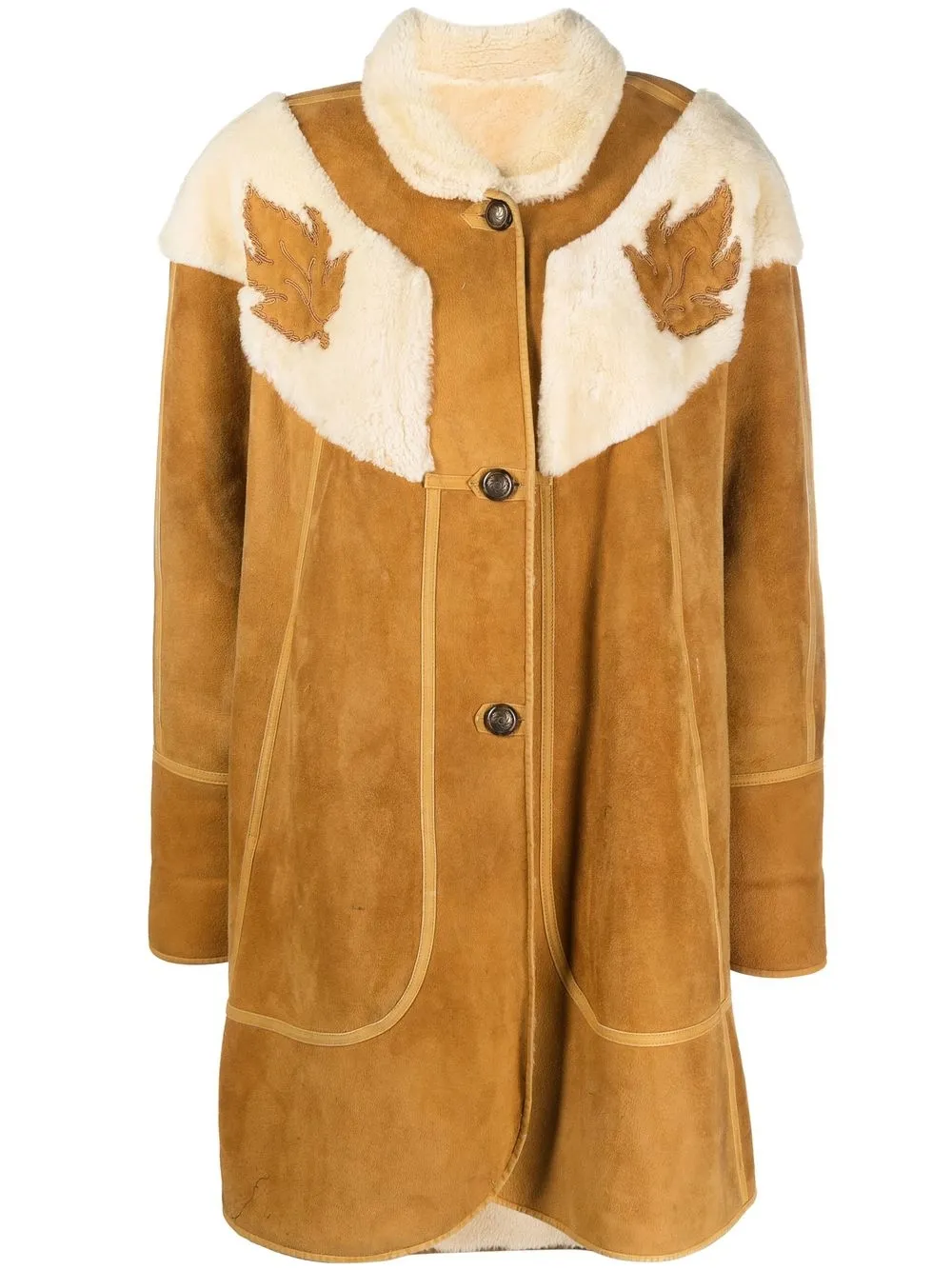 

A.N.G.E.L.O. Vintage Cult 1980s leaf-motif shearling coat - Brown