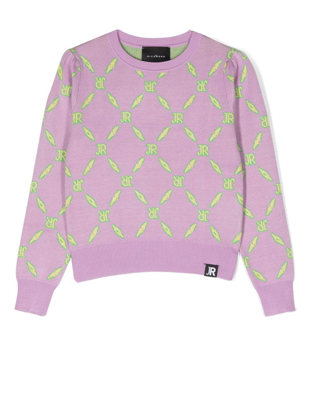 

John Richmond Junior monogram-pattern crew neck jumper - Purple