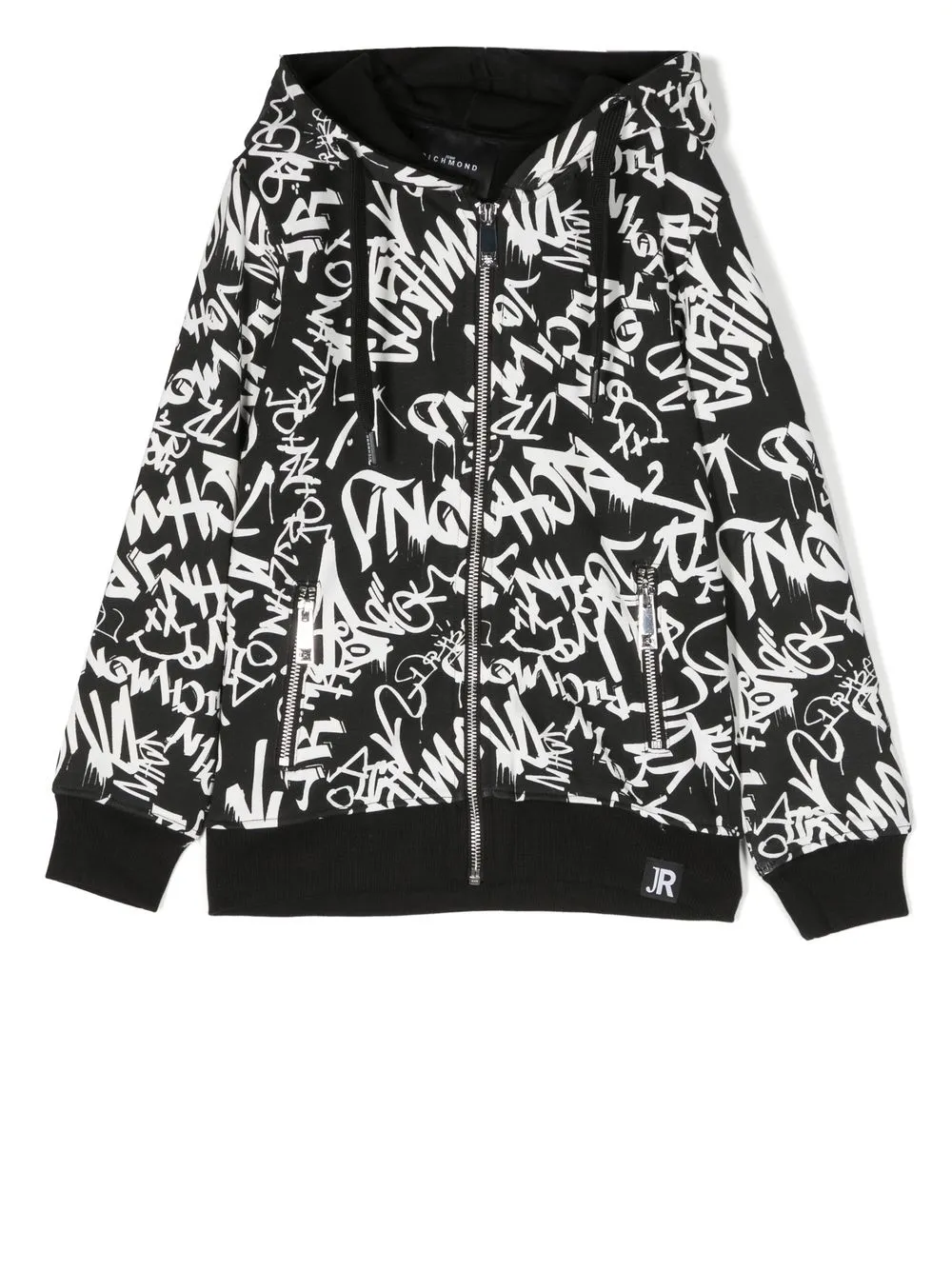 

John Richmond Junior logo print zip hoodie - Black