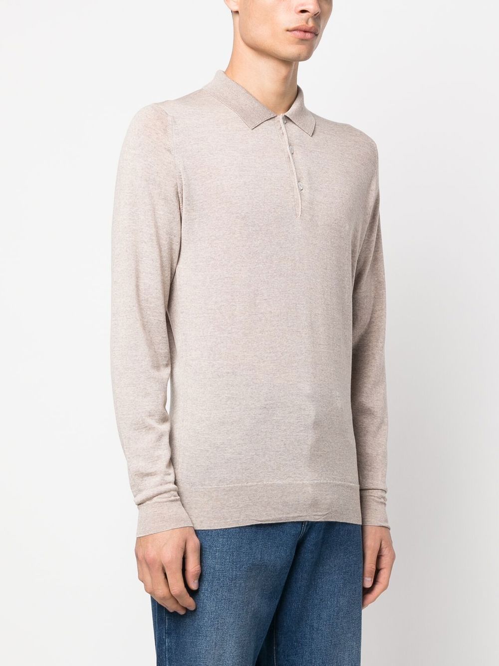 Shop John Smedley Long-sleeved Knitted Polo Jumper In Neutrals