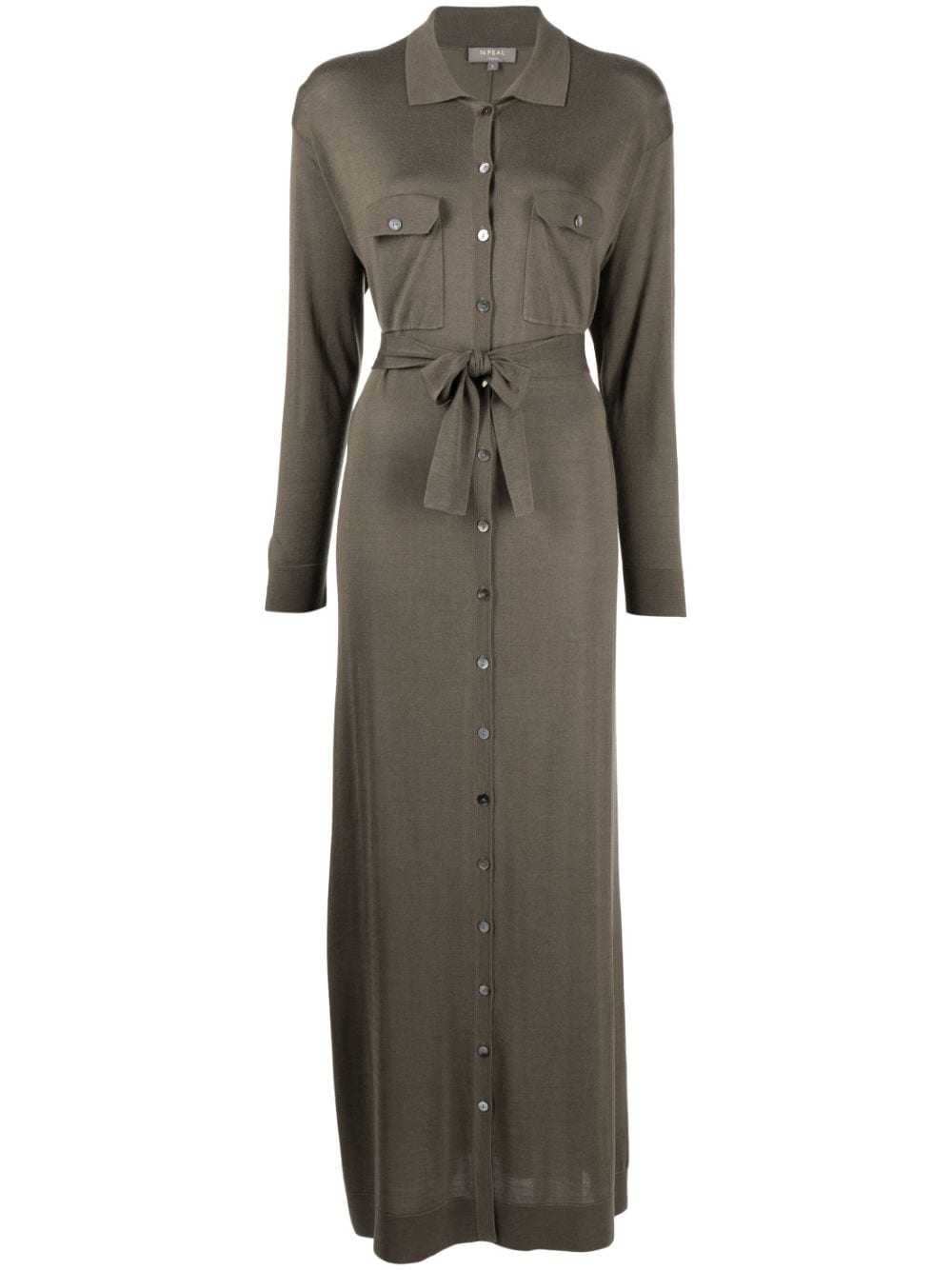 N•peal Belted Shirt Dress In Green