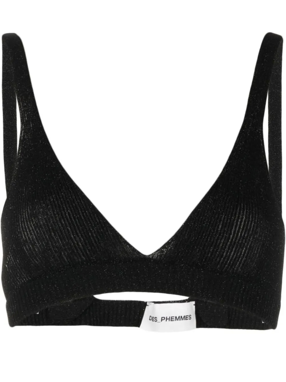 

DES PHEMMES metallic-knit triangle bra top - Black