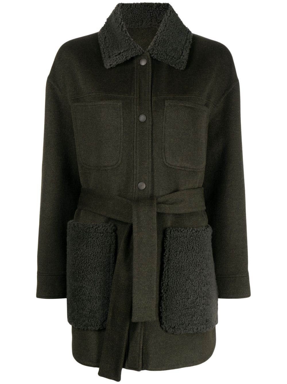Yves Salomon Button-up Belted Coat In Green