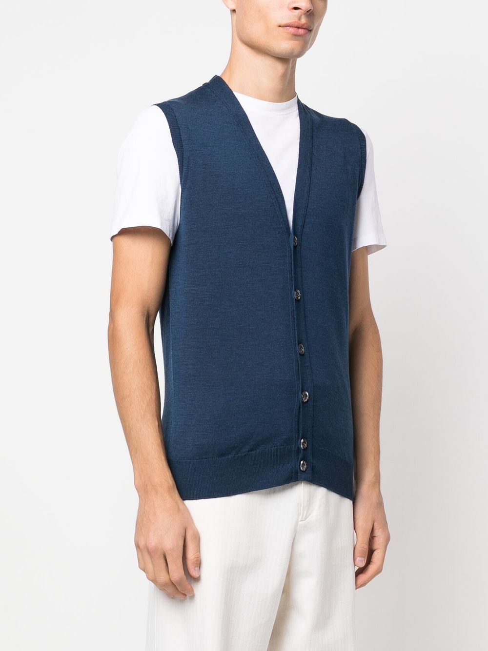 Shop John Smedley V-neck Knit Sweater Vest In Blue