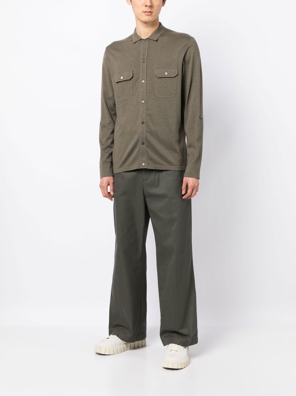 Shop N•peal Double-pocket Knit Shirt In Brown