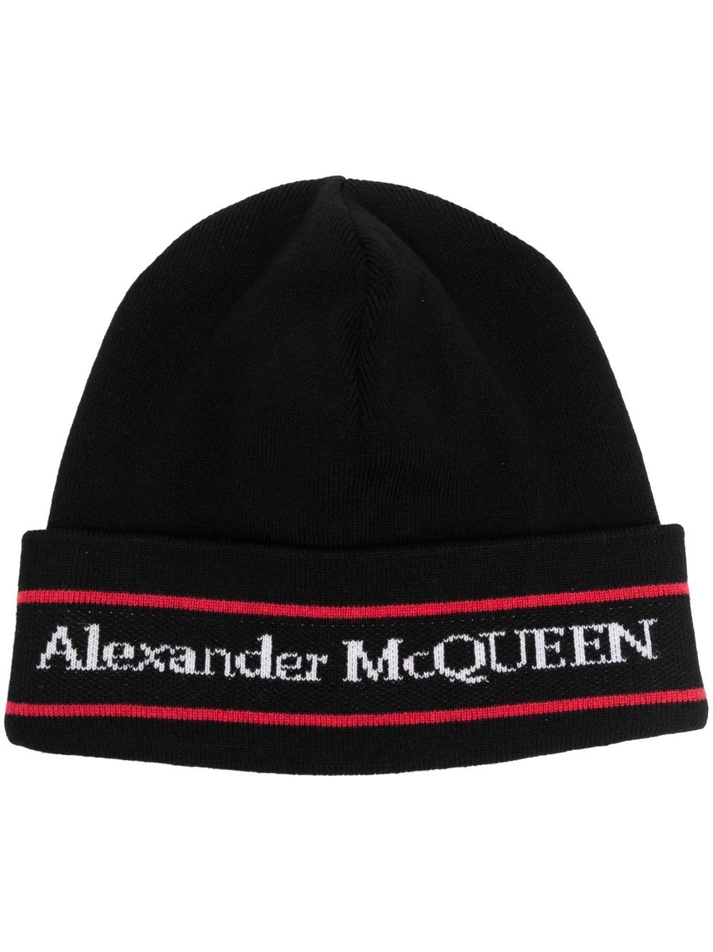 Image 1 of Alexander McQueen logo intarsia-knit cashmere beanie