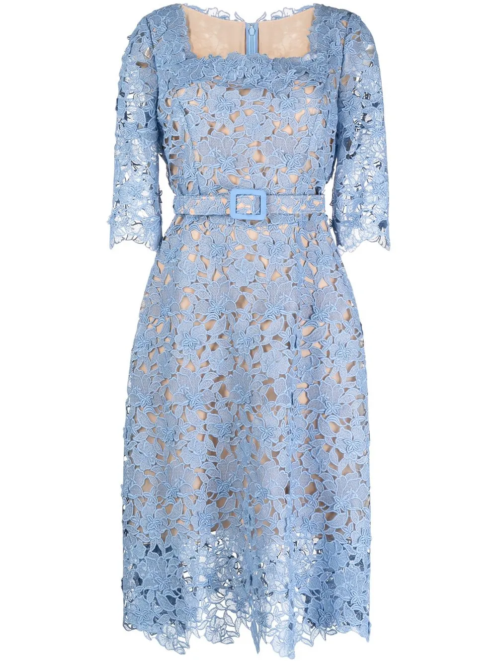 

Oscar de la Renta vestido de encaje con cuello cuadrado - Azul