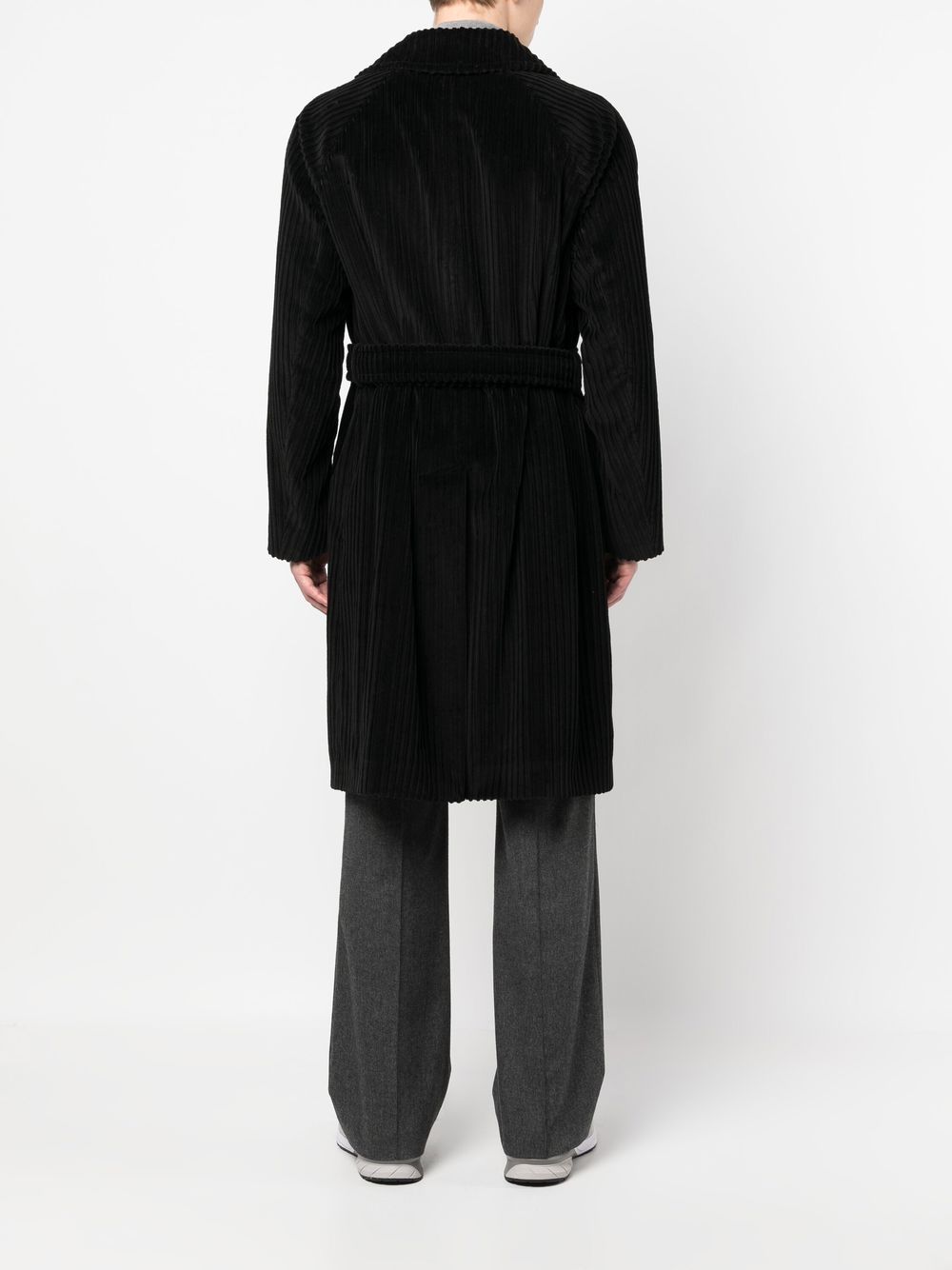 Shop Hevo Belted Ribbed Coat In Black
