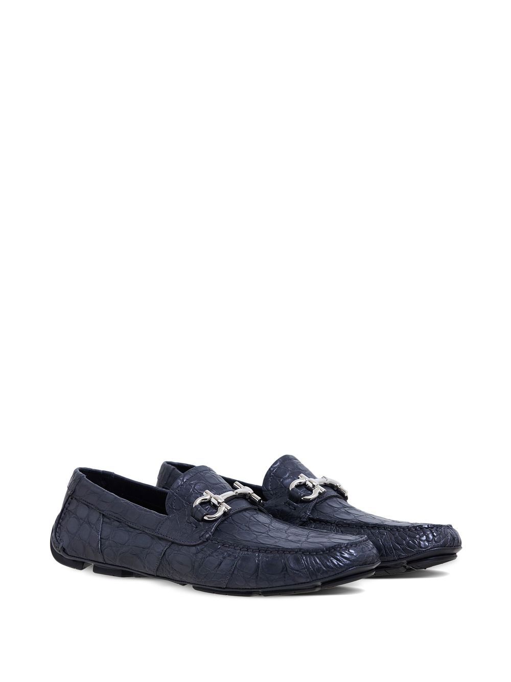 Ferragamo Driver Giancini Ornament Crocodile Loafers In Blue Modesens