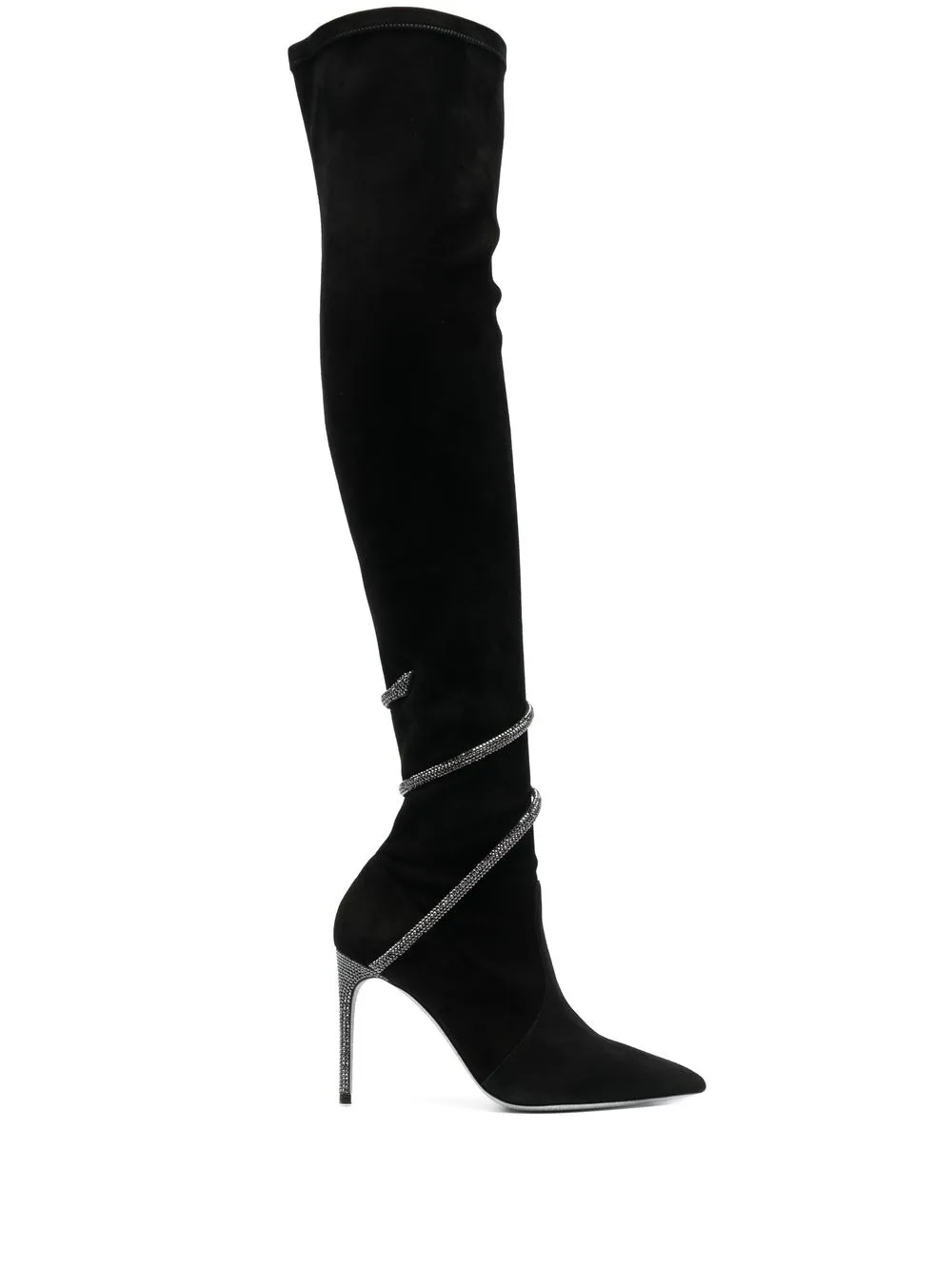 

René Caovilla 110mm rhinestone-embellished thigh length boots - Black