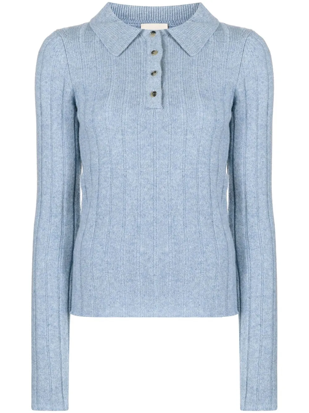 

KHAITE rib-knit cashmere polo top - Blue