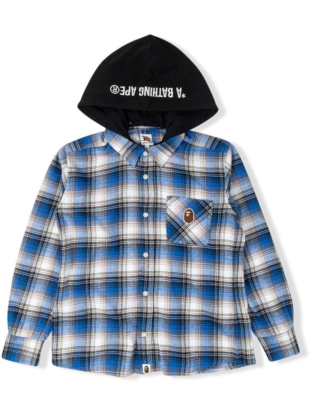 A Bathing Ape Kids' Hooded Checked Shirt In Blue