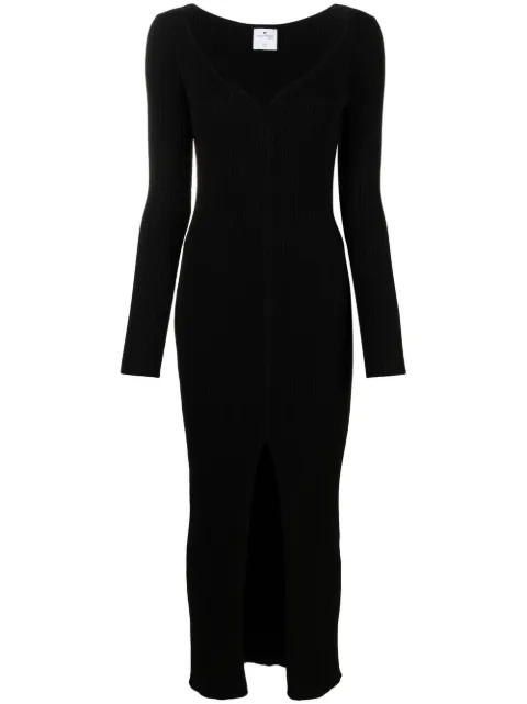 Courrèges Vestido longo de tricô canelado