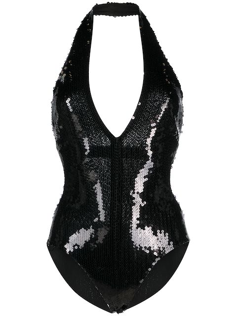 Alexandre Vauthier sequin-design plunging-neck bodysuit