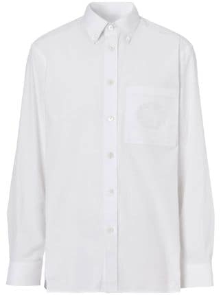 Burberry logo-embroidered Long-Sleeve Shirt - Neutrals