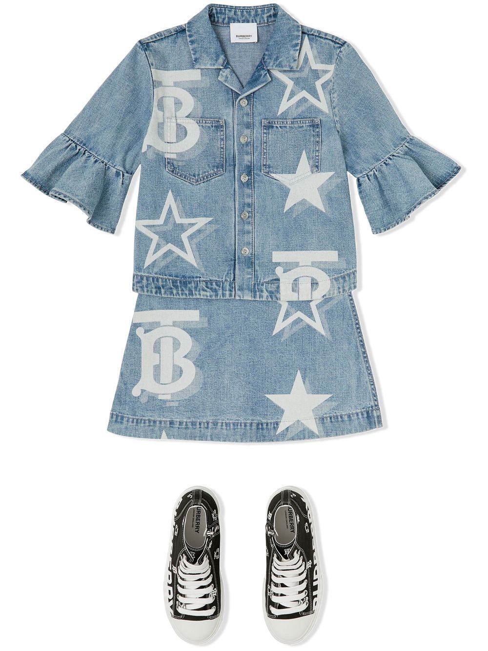 Shop Burberry Star-print Denim Skirt In Blue
