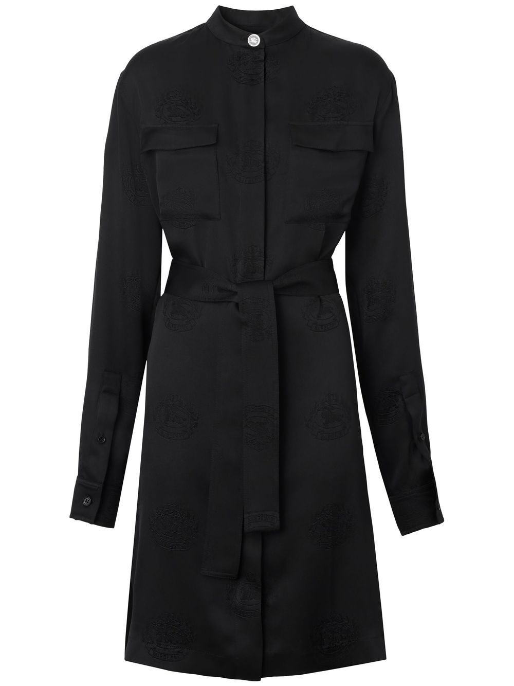 Burberry Satin Belted Shirt Dress In Black