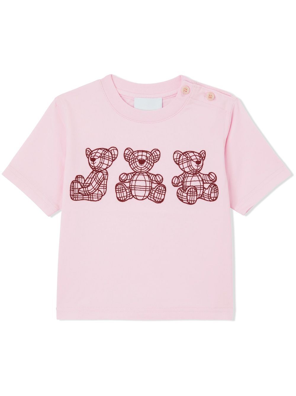 Shop Burberry Thomas Bear-embroidered Cotton T-shirt In Pink
