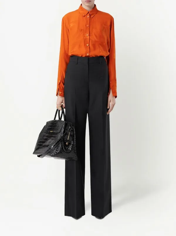 Burberry logo-embroidered long-sleeve Shirt | Orange | FARFETCH
