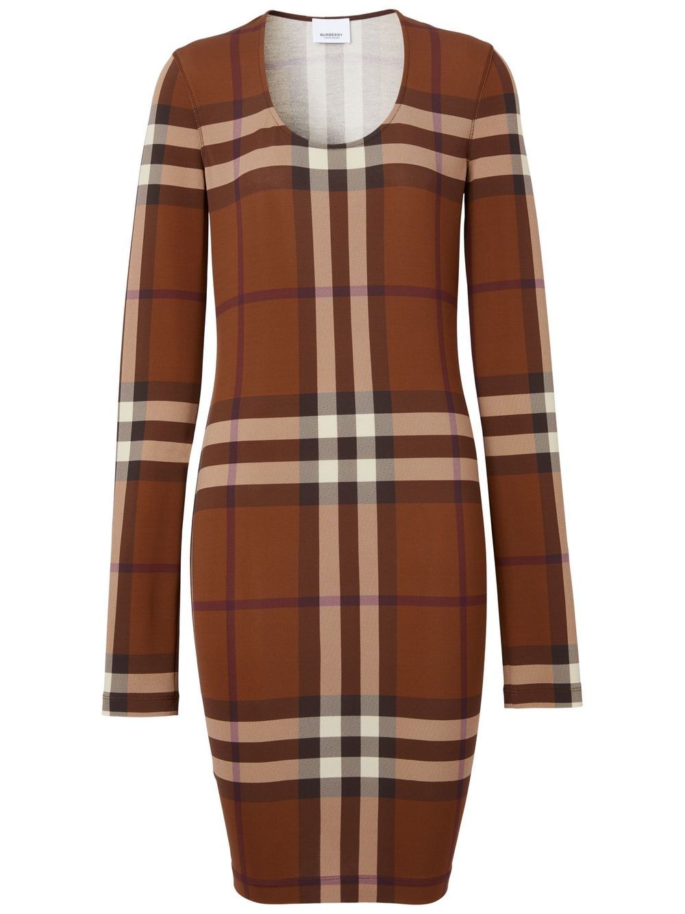 Shop Burberry Exaggerated-check Jersey Dress In Brown