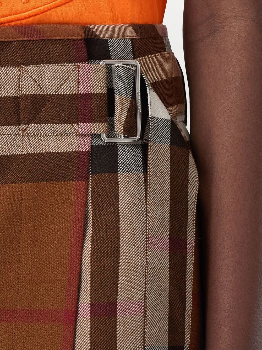 Shop Burberry Checked Pleated Wool Mini Skirt In Brown