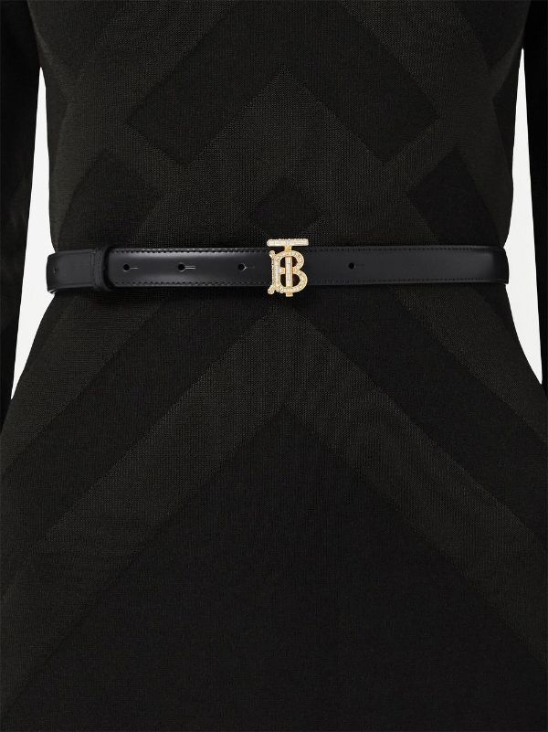 Burberry Embellished Logo Plaque Buckle Belt In Black