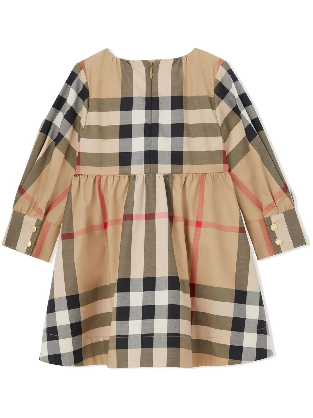 Shop Burberry Checked Long-sleeved Dress In Neutrals