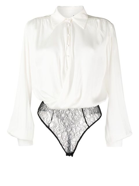 Kiki de Montparnasse silk and lace crossover bodysuit