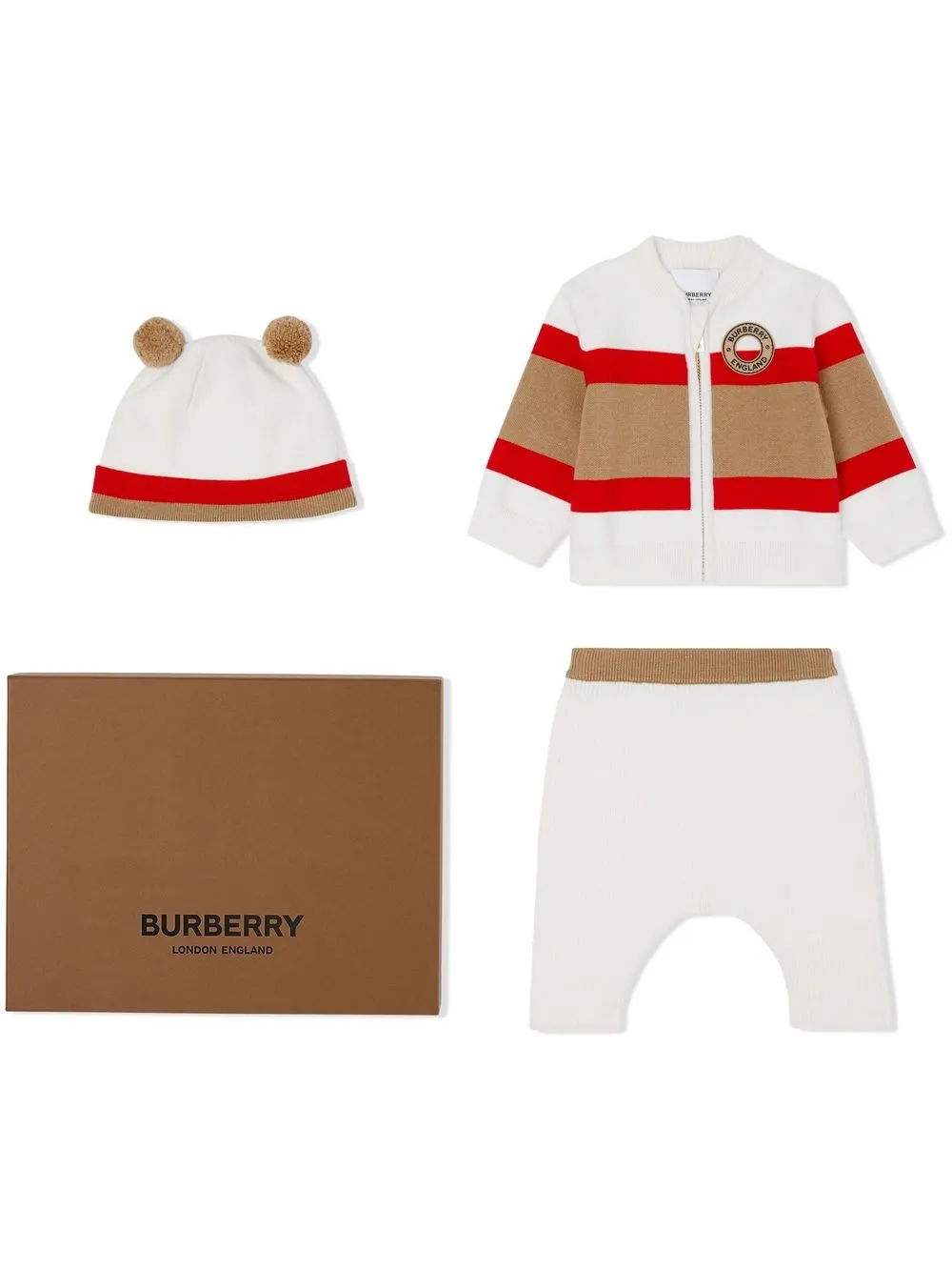 

Burberry Kids striped-knit three-piece gift set - White