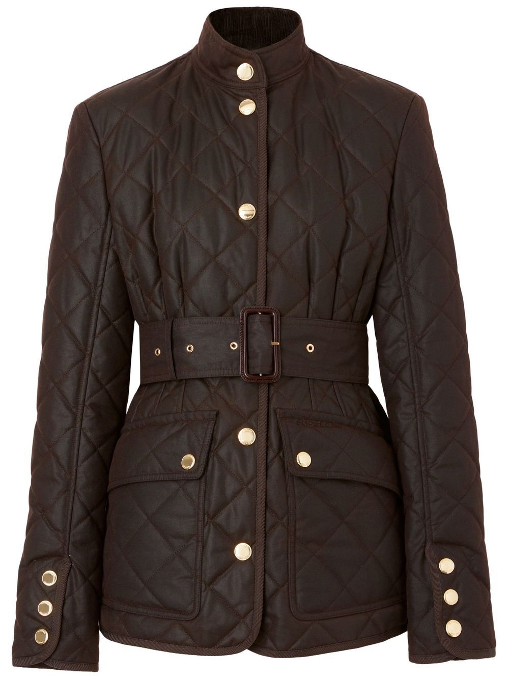 Shop Burberry Belted Quilted Jacket In Brown