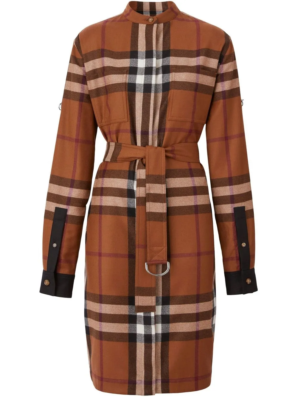 Burberry Check Belted Shirt Dress In Brown