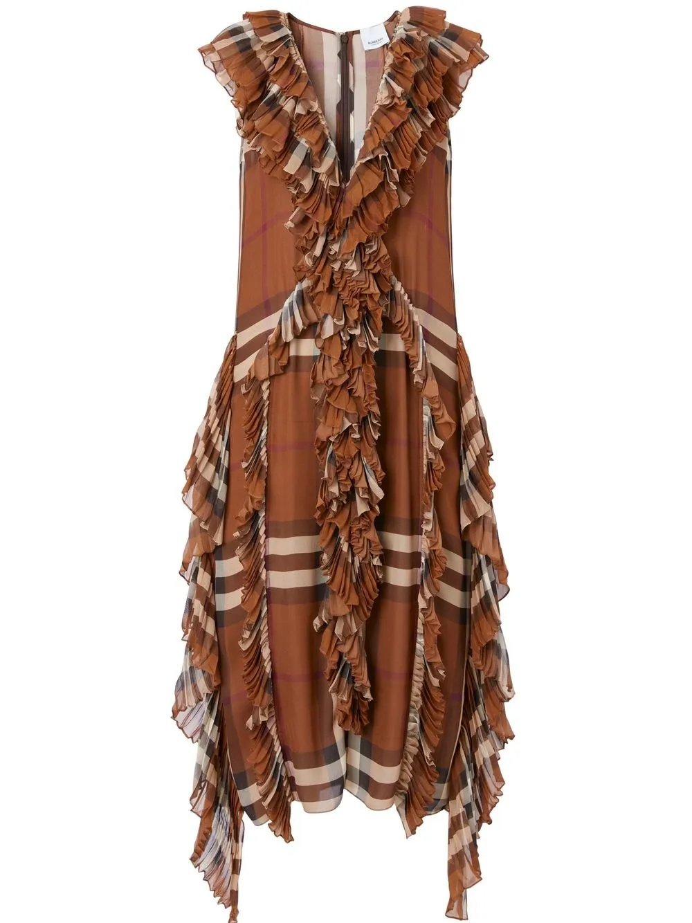 

Burberry vestido de seda con detalles plisados y estampado de cuadros - Marrón