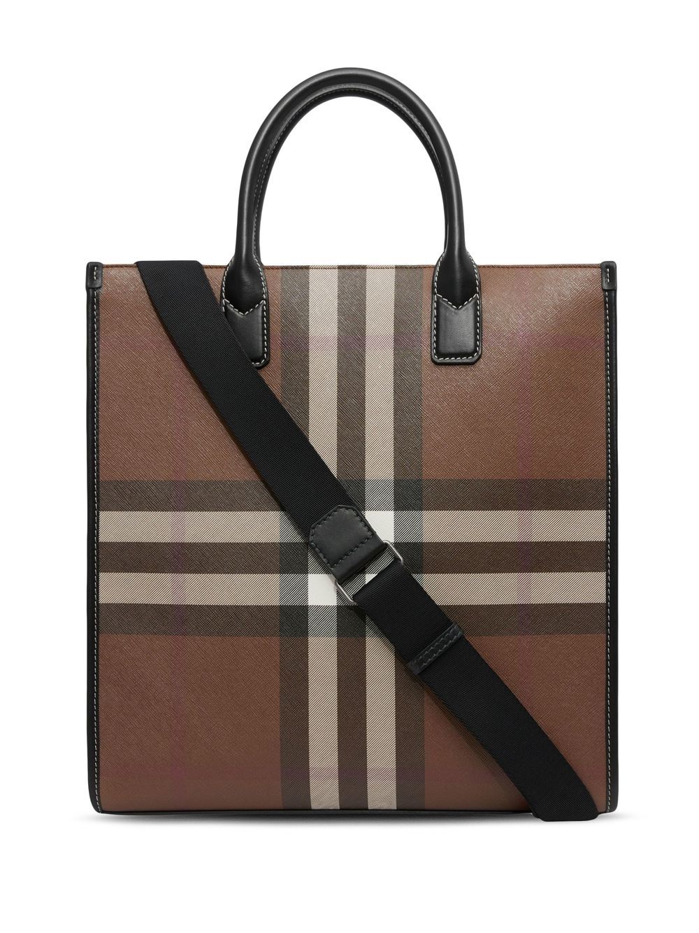 Shop Burberry Exaggerated Check Tote Bag In Brown
