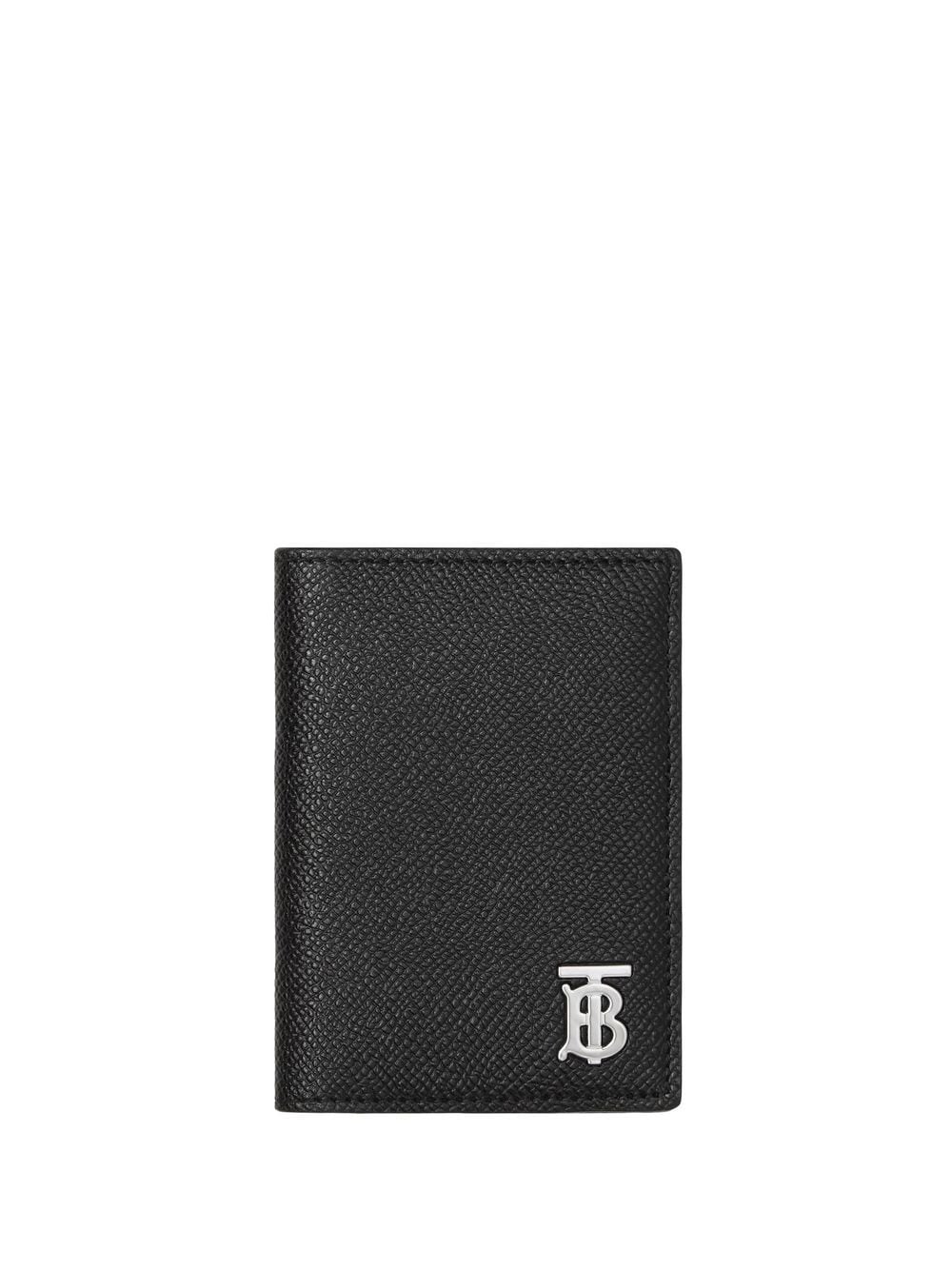 Burberry Grainy Leather Tb Bifold Wallet In Black/black