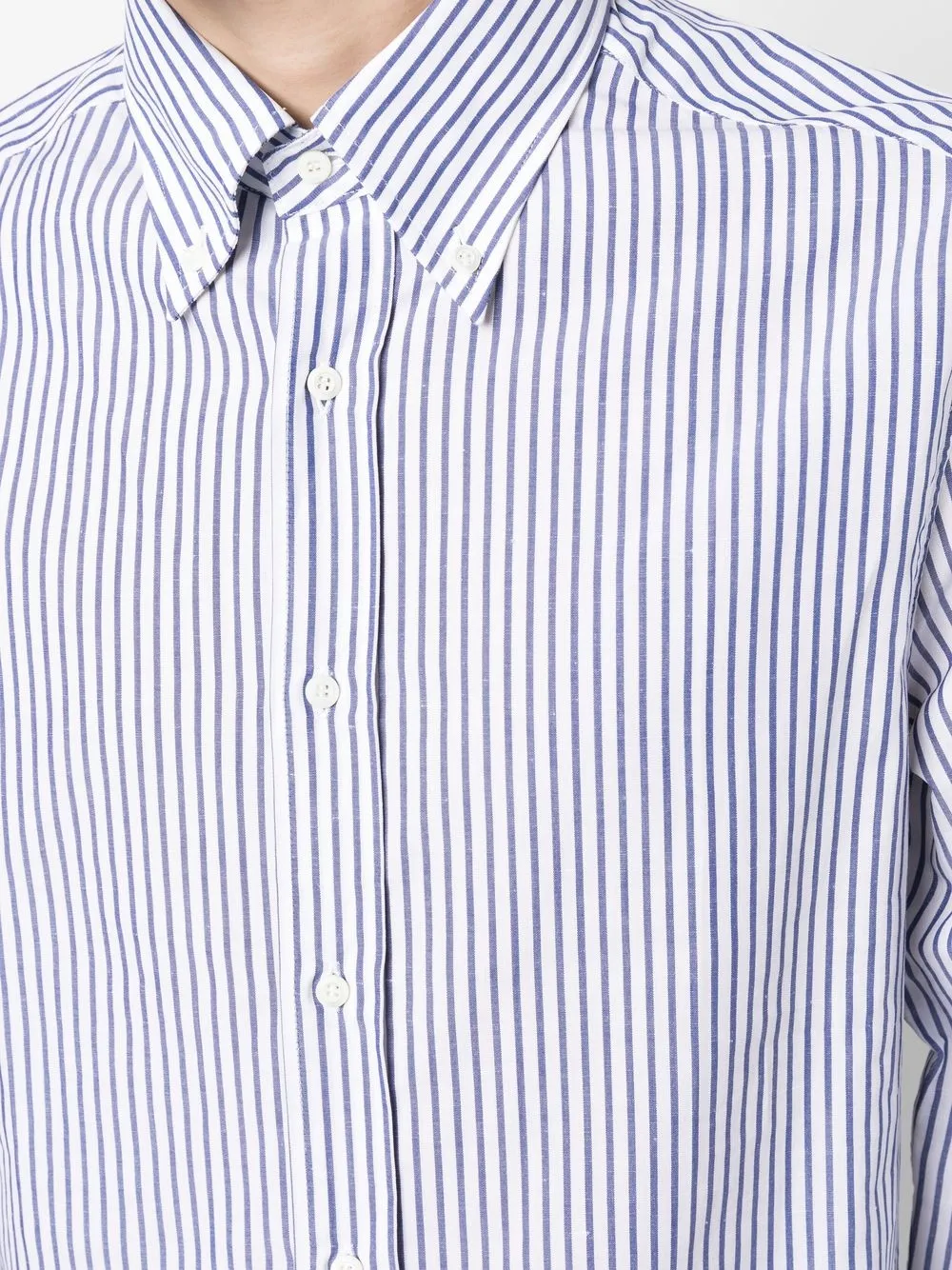 Brunello Cucinelli Blue And White Striped Long Sleeve Shirt In White
