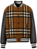 Burberry checked leather-sleeve bomber jacket - Brown