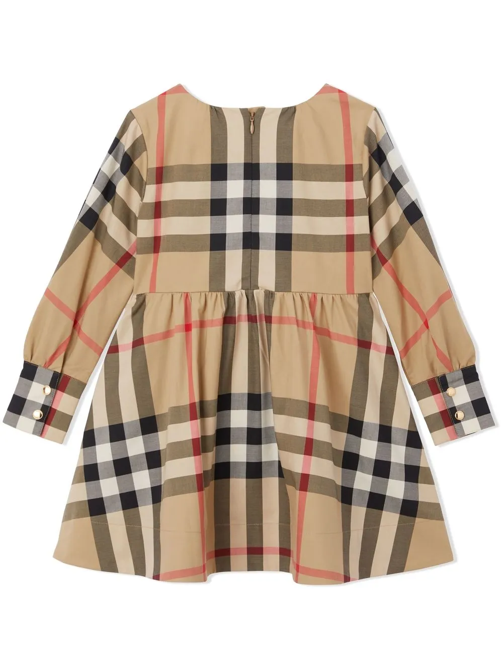 Shop Burberry Long-sleeved Checked Dress In Neutrals