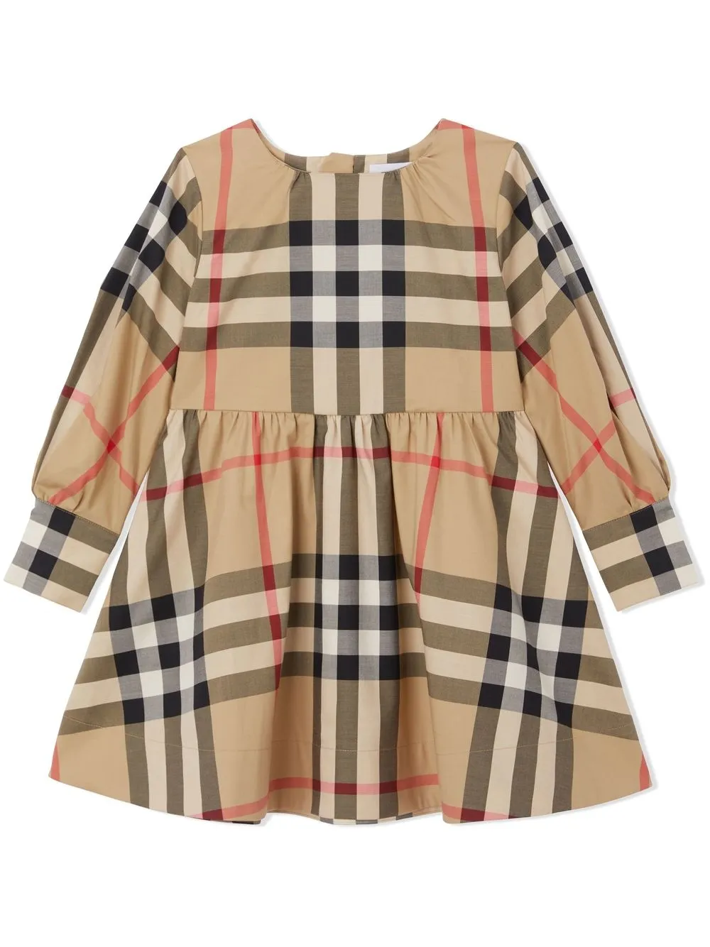 Shop Burberry Long-sleeved Checked Dress In Neutrals