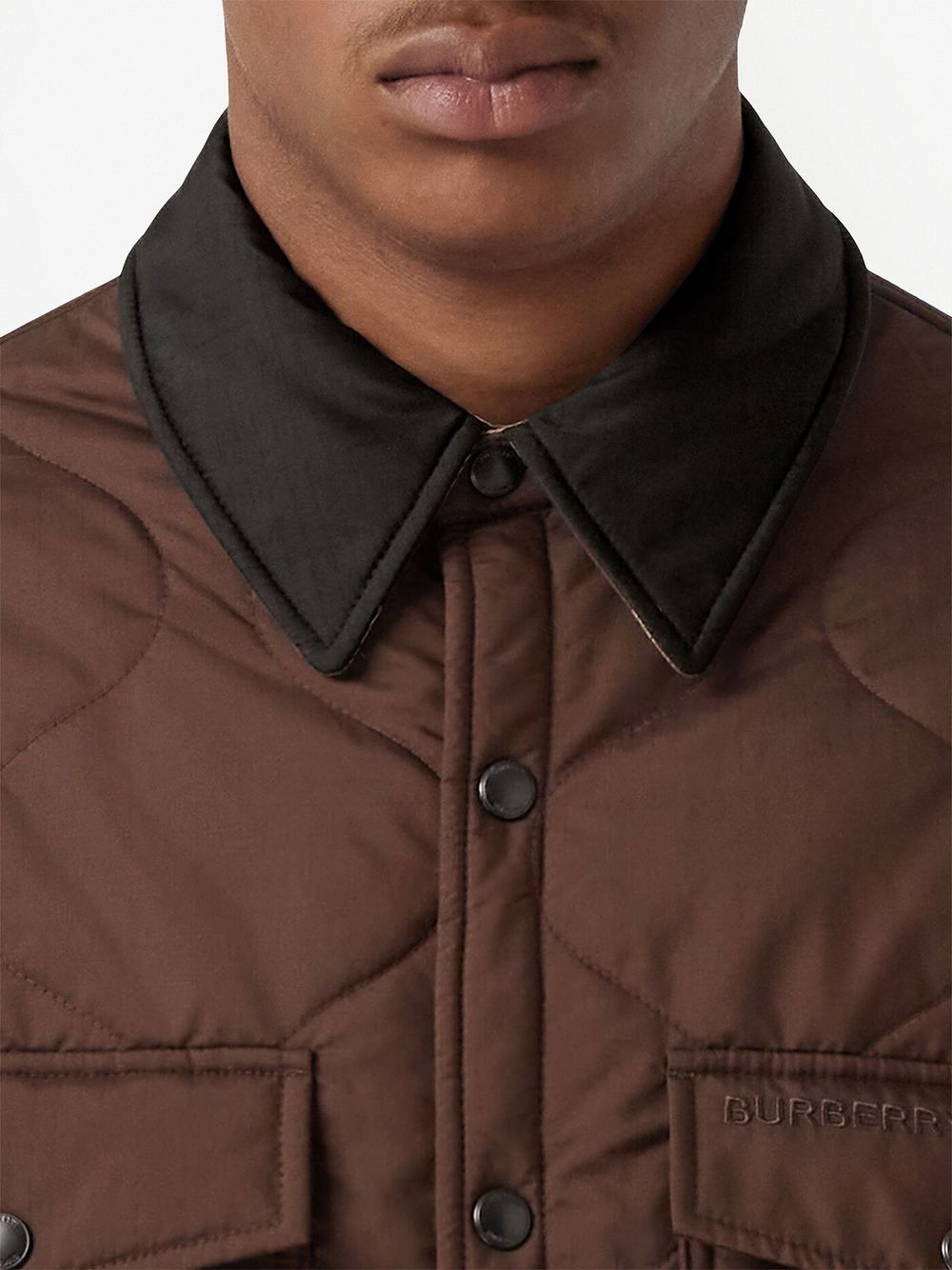 Shop Burberry Reversible Checked Quilted Overshirt In Brown