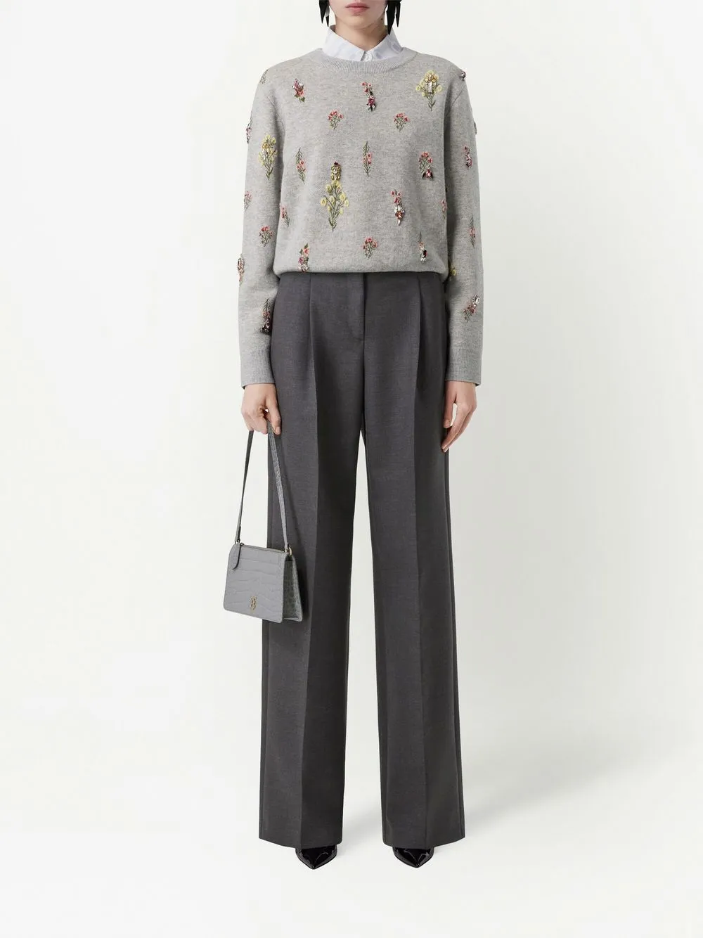 Burberry Trui met geborduurde bloemen - Grijs