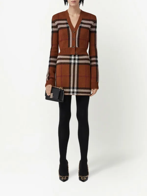 Burberry Check Wool Jacquard Cropped Cardigan | Brown | FARFETCH