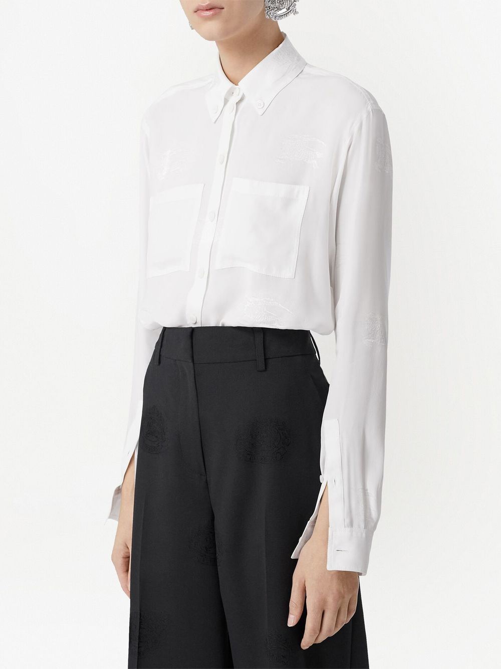 Shop Burberry Ekd-embroidered Silk Shirt In White