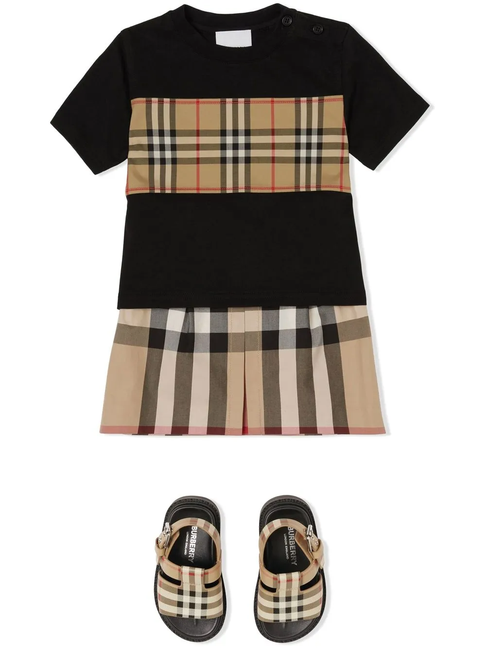 Shop Burberry Checked Pleated Cotton Skirt In Neutrals